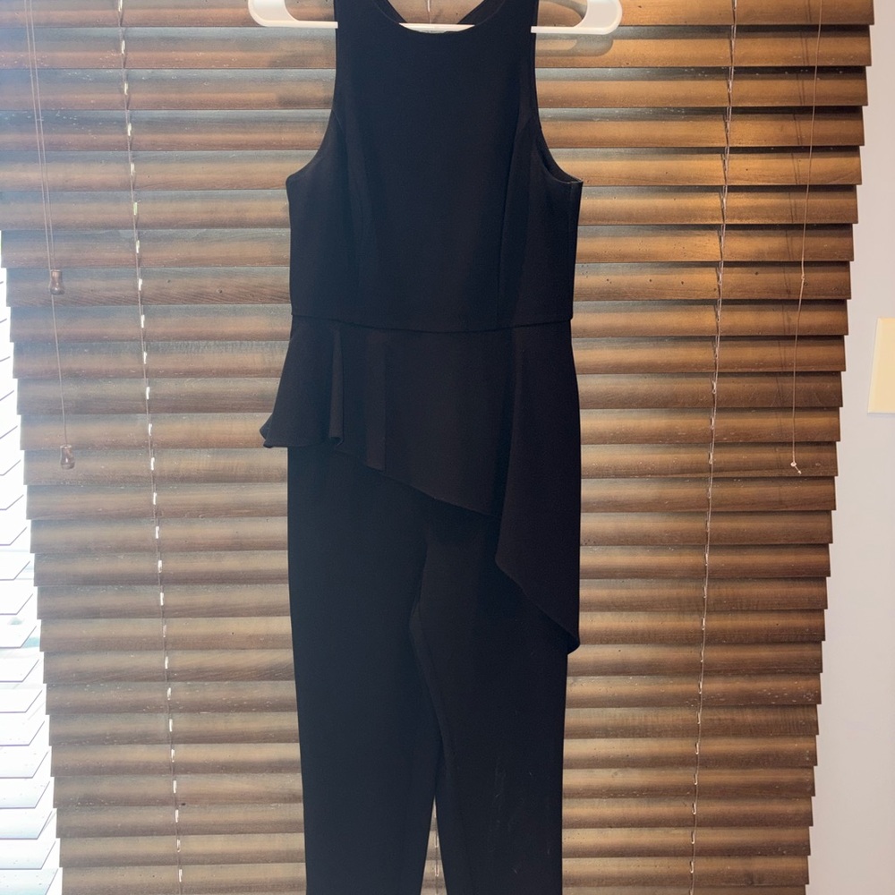 H by Halston Black Sleeveless Asymmetric Peplum Jumpsuit